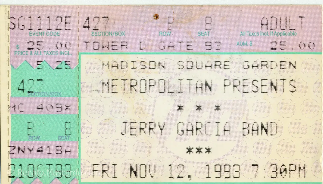 My original JGB @ MSG 11/12/1993 Ticket Stub